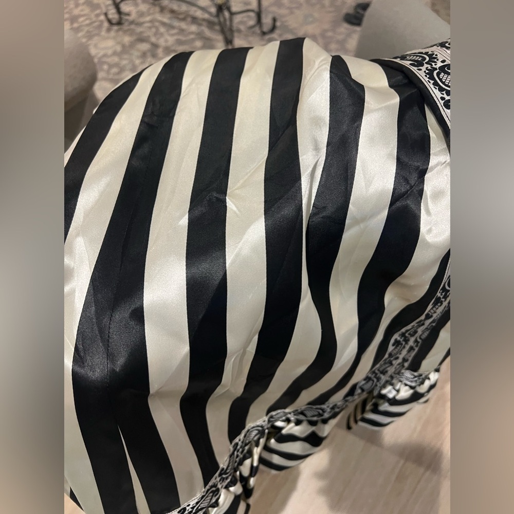 Vintage 1970’s black and whites white striped satin and velvet maxi dress - Picture 10 of 12